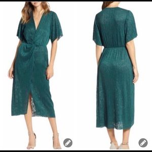 All in Favor green midi knot front dress sz M